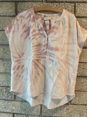 Lucky Brand Womens Tie-Dye Henley Top Short Sleeve Lightweight Cotton Size M